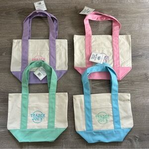 New Trader Joe’s set of 4 Mini Pastel Canvas Bags blue green pink and purple